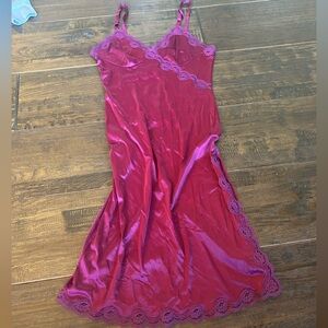 Satin Lace Trim Chemise - Deep Pink